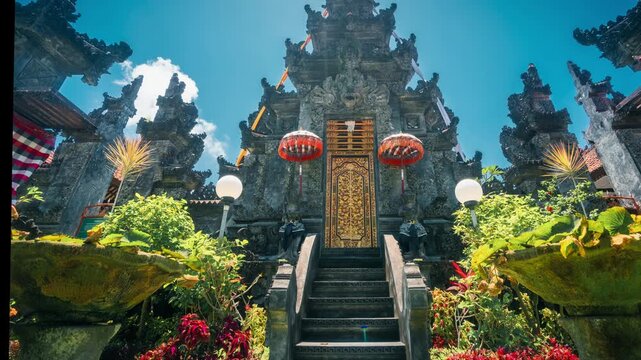 4K Timelapse Movie Sunrise of Pura Ulun Danu Bratan Temple, Bali, Indonesia