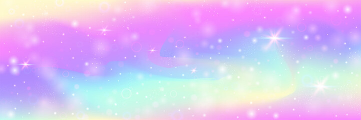 Obraz premium Magic Background. Pink Rainbow Hologram And Beautiful Fairy Gradient. Purple Kawaii Pattern. Cute Sparkle Texture With Candy Glitter And Watercolor Effect. Blue Magic Background.
