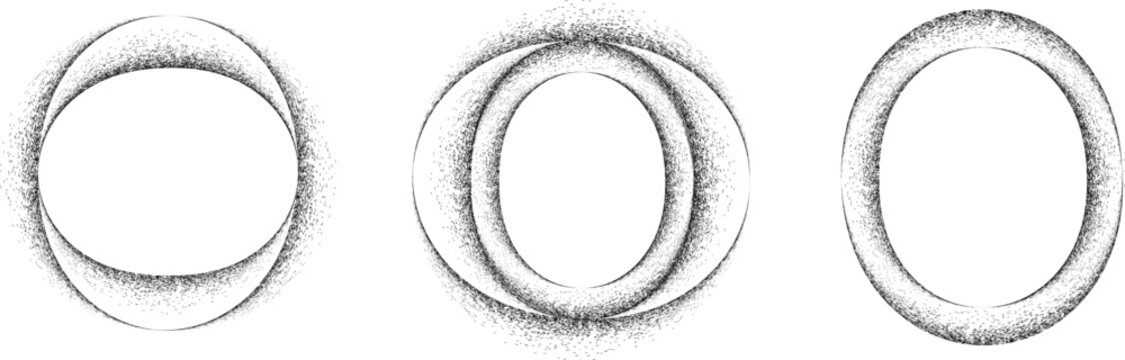  Distress basic geometric shape design . Noise dispersion circle logo . Spray effect .Grunge, grainy, gritty texture with circle frame. Distressed circle element .vector
