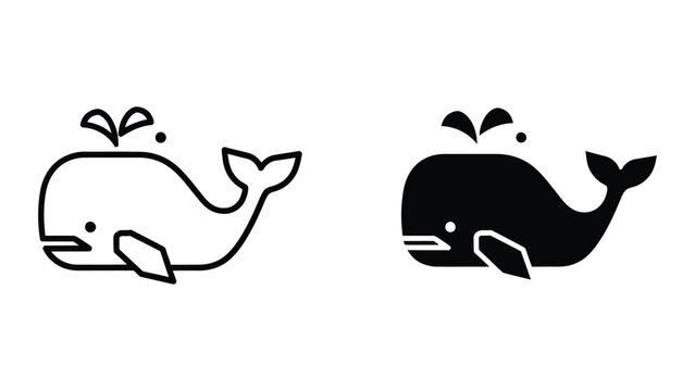 Contrasting styles of whale illustrations with water spouts and different fill designs