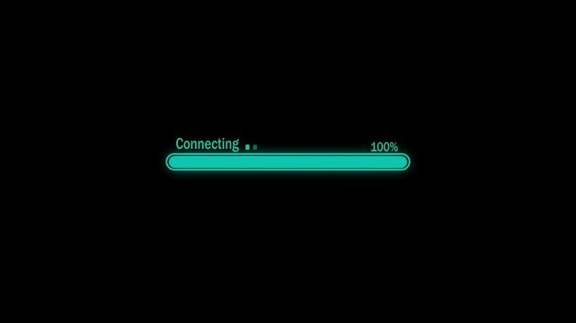 loading bar with connecting text.4K animation on black background. keywords.connecting, connecting to server, connecting network, establishing connection, connection loading, connection process,