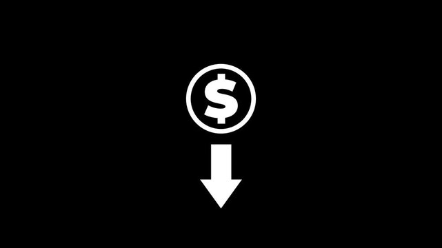 animation of a dollar sign within a circle and a downward arrow indicating financial loss or decrease in profit
