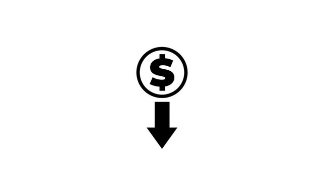 Dollar Icon With Downward Arrow Representing Financial Loss, Market Decline, Economic Downturn Or Decreasing Revenue.