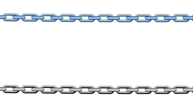 Close-up of a gray chain links, rendered with shallow depth of field, on a gray background.metal chain link connection loop animation