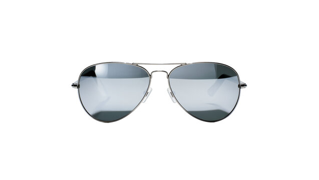 Silver aviator sunglasses with reflective lenses, isolated on transparent background