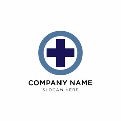 Fototapeta premium Medical Logo Design Featuring a Blue Cross Inside a Blue Circle.