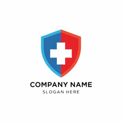 Fototapeta premium Medical Shield Logo Design with Cross Symbol for Healthcare Company.