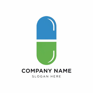 Minimalist Capsule Pill Logo Design with Blue and Green Colors for Pharmaceutical Company.