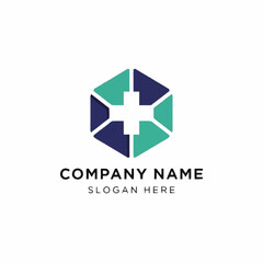 Fototapeta premium Hexagon Medical Cross Logo - A modern and geometric design for healthcare, pharmaceutical, or medical companies, featuring a stylized cross within a hexagon sha