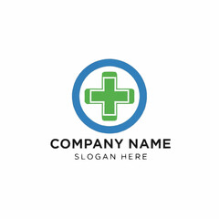 Fototapeta premium Medical Logo Design Featuring a Green Cross Inside a Blue Circle.