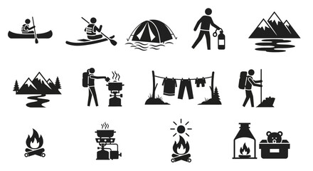 Obraz premium Camping and outdoor adventure icons set.