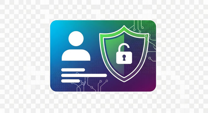 A vector graphic illustration of a secure user identity icon with a shield and lock