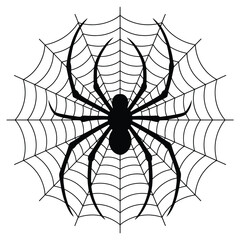 Obraz premium A detailed spiderweb with a menacing black spider at its center a striking silhouette