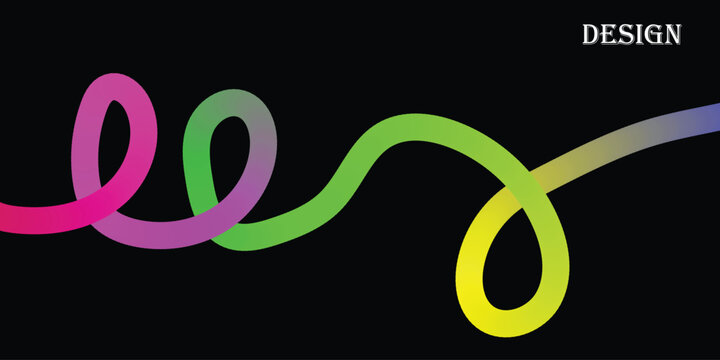 Abstract Colorful Wavy Line Design on a Black Background with Gradient Colors and Text Overlay
