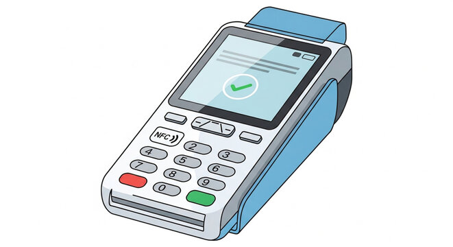 A modern payment terminal with a touchscreen display and keypad for secure transactions