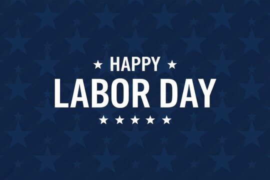 Happy Labor Day greeting on navy blue background, patriotic American holiday typography with stars, festive Labor Day celebration banner