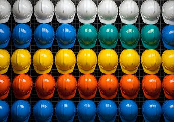 Fototapeta premium Vibrant hard hats celebrating labor day and workers' rights with safety and unity