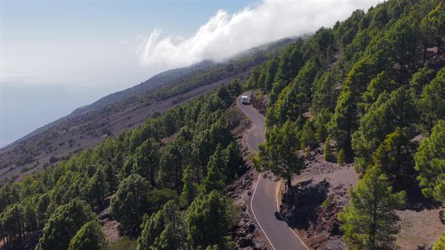 Aerial View of Dramatic Cloud Formation above Forest - Weather system formation and Atmospheric Weather Pattern Canary Islands Spain