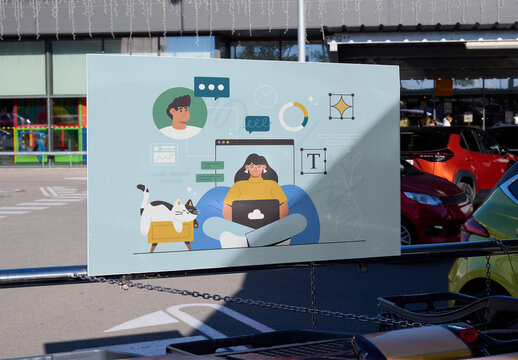 Mockup Sign in Barcelona Shopping Area