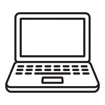 A simple line drawing of a closed laptop computer with a visible keyboard.