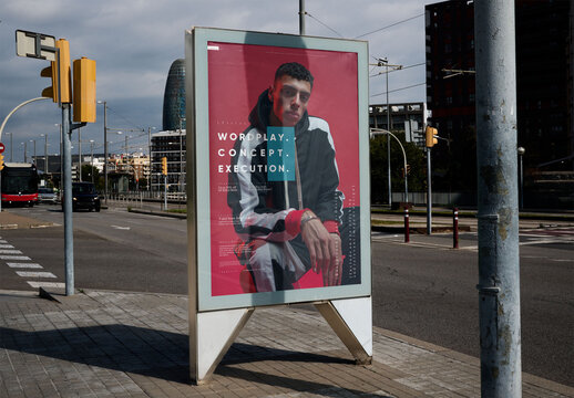 Mockup of Ad Display in Barcelona Street