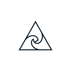 Fototapeta premium Geometric triangle design with wave symbol inside minimalist and modern logo.