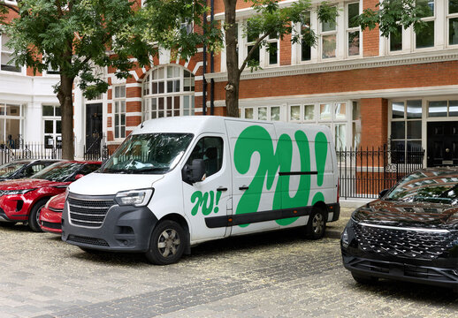 Mockup of White Van on London Street