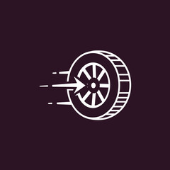 Obraz premium Fast moving tire with arrow pointing forward speed concept.