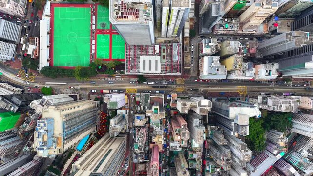 Aerial drone skyview of Hong Kong Victoria Harbour Financial CBD hub Central Admiralty Wan Chai Happy Valley Wong Nai Chung Stadium Tai Hang Causeway Bay Tai Hang