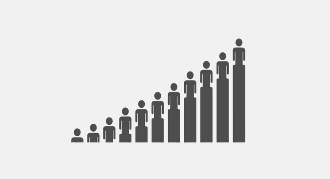 Bar Chart Depicting Population Growth with Increasing Human Figures, Illustrating Demographic Trends, in a Bright Studio.