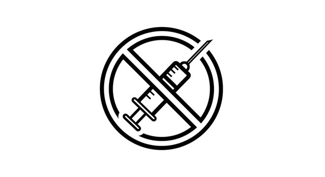 No Syringe Prohibition Sign Icon on Isolated White Background Representing Drug Prevention