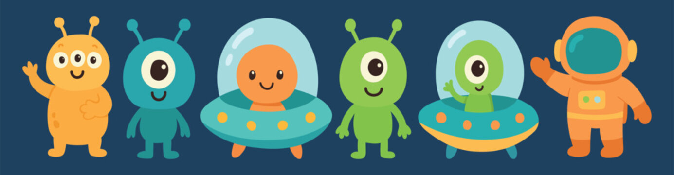 alien cute monster with vector cartoon character for set funny halloween illustration isolated happy with alien comic kids for icon face animal fun little alien with toy vector art for cartoon