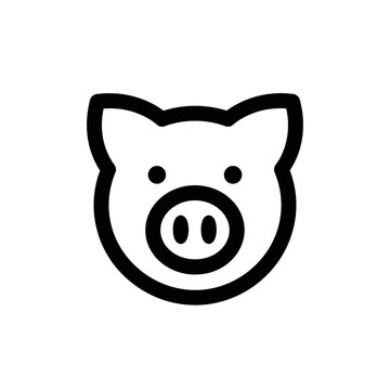 Simple black and white illustration of a cute pig face icon.