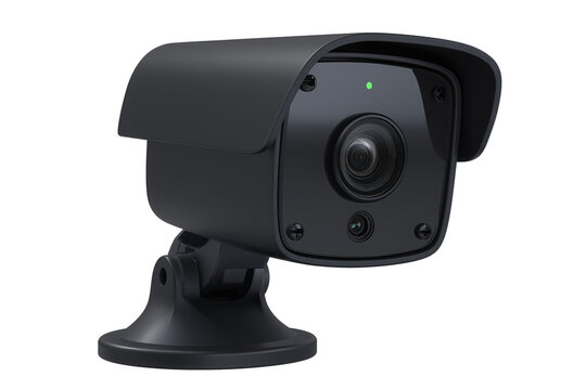 Black security camera with green indicator light