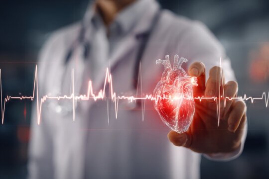 Doctor analyzing digital heart with ECG line medical technology cardiology healthcare concept