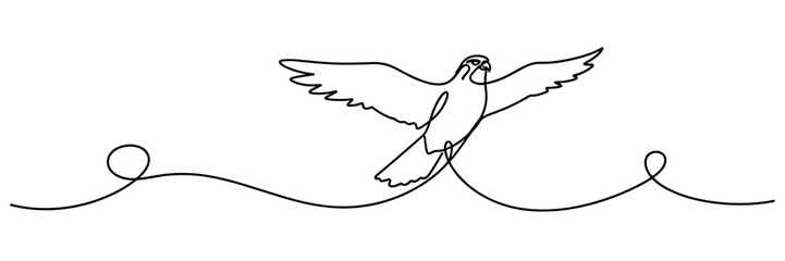 Fototapeta premium Bird flying above continuous line in minimalist white space, none editable strokes