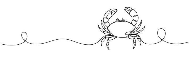 Fototapeta premium Crab walking with raised claws on continuous line wave, none editable strokes