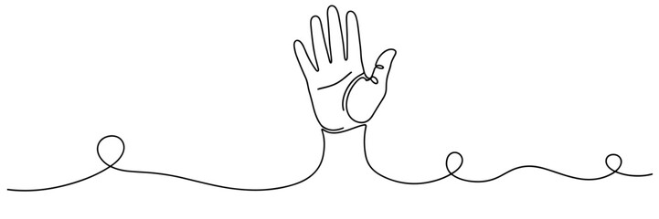 Obraz premium Hand raised emerging from continuous line across page, none editable strokes