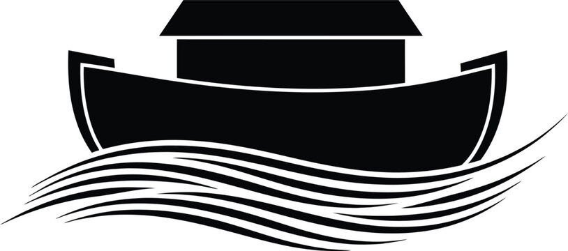 Clean Minimal Noah Ark Boat on Waves Religious Art