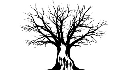 Obraz premium Silhouette of people standing under bare trees.