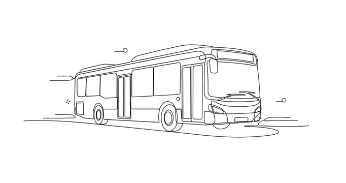 City bus parked by curb in minimal perspective line drawing. No editable stroke