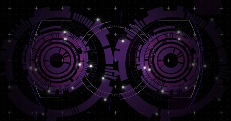 Naklejka premium Displaying two concentric circular HUD interfaces on black starfield, showing hex frames and nodes