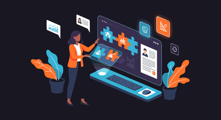 A simple, modern design element with a bold orange shape on a dark background, conveying creativity and innovation. © levy