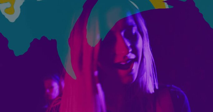 Female performer mouthing lyrics and turning, overlay sweeping, revealing face, enhancing music