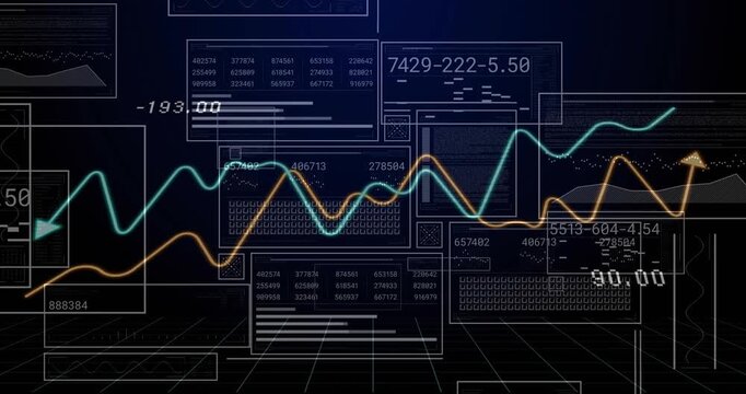 Live data feed driving finance dashboard showing market trends as cyan orange lines updating data