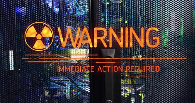 Vertical video: Server rack door showing WPX fading into WARNING, HUD indicating immediate action
