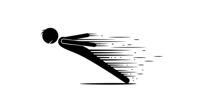 Dynamic stick figure running at high speed, displaying rapid movement on an isolated white background.