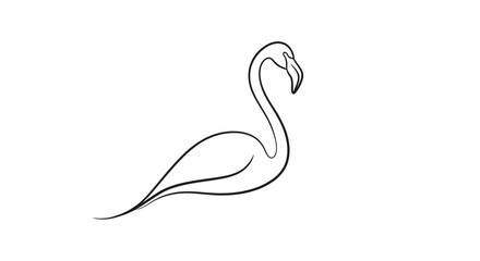 Fototapeta premium Elegant Flamingo Bird Outline Drawing on Isolated White Background.