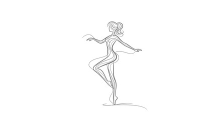 Obraz premium Graceful Abstract Female Dancer Continuous Line Art in Elegant Pose on Isolated White Background