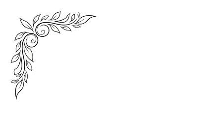 Fototapeta premium Simple Outlined Floral Corner Design with Leaves Isolated White Background